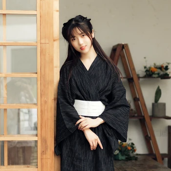 Samurai Oblačila Tradicionalnih Japonskih Žensk, Črn Kimono Obleko Spa, Savna Kopalni Plašč Yuakata S Pasom Svoboden Plus Velikost Obleke