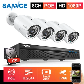 SANNCE 1080P 8CH FHD PoE Omrežna Video Security System 4*1080P HD Vremensko Kamere z Smart Led IR Nadzor CCTV Kit