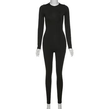 Seksi Trdna Fitnes igralne obleke Ženska Jumpsuit Priložnostne Black O Vratu Dolg Rokav Dokolenke Bodycon Telo Femme Jumpsuit za Ženske do leta 2020