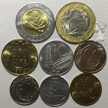 Set 8 kos Italija 5-10-20-50-100-200-500-1000 lir s fao Resnično Izvirno Kovancev Resnično Zbiranje Kovancev Unc