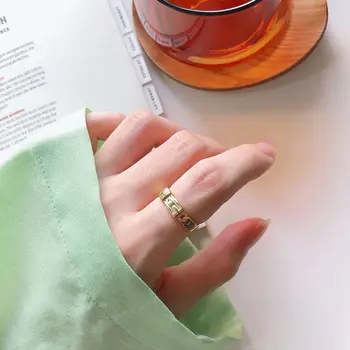 Silvology 925 Sterling Srebrni Verigi Belt Sponke Obroči Zlato Elegantno Teksturo Modi Obroči za Ženske 2019 Urad Nakit Darilo