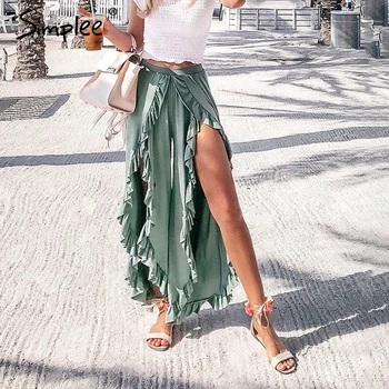 Simplee Seksi ruffles priložnostne ženske hlače capri Visoko pasu vrečasta split poletje hlače ženske Ženske širok noge hlače spodnji 2019