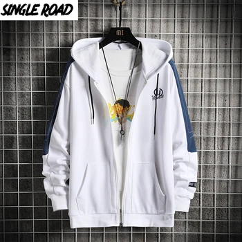 SingleRoad Mens Hoodies Moških 2021 Zip gor Prevelik Mozaik Majica Hip Hop Japonski Ulične Harajuku Beli Moški pulover s kapuco