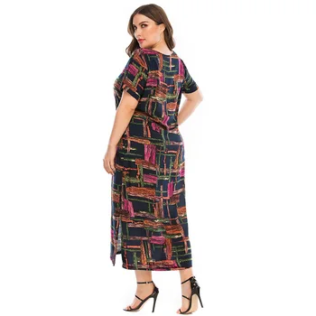 Siskakia Plus Velikost Midi Obleko Poletje 2020 Moda Geometrijo Tiskanja Bližnjem Vzhodu Arabske Ženske Obleke Etnične V vratu Kratek Rokav
