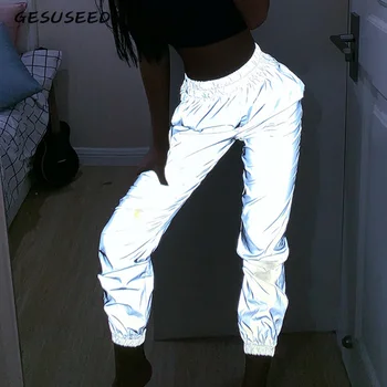 Siva punk hlač ženske joggers elastične hlače sweatpants ženske reflektivni hlače ženske neon capris Jeseni leta 2019