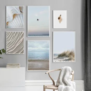 Skandinavske Obmorskih Plaži Krajine Platno Plakat Seashell Wall Art Tisk Travo Minimalistično Slikarstvo Sliko Sodobne Dom Dekor
