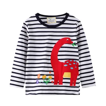 Skoki Metrov Bombaž Dinozavri T srajce za Baby Fantje, Deklice Dolg Rokav Obleke Trak Živali Aplicirano Otroci T srajce
