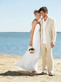 Slonokoščena Perilo Obleke Beach Poroka Obleke Za Moške Prilagojene Perilo, Obleko, Po Meri Narejene Ženina Jopičem, Idealna Izbira Za Vroče Poletne Poroko