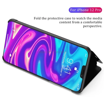 Smart Flip Case Za iPhone 12 Pro Max Primeru Za iphone 12 Pro 12 Mini 12Pro MAX Jasno Ogledalo, Prikaz Okna Težko Knjigo PU Kritje Coque