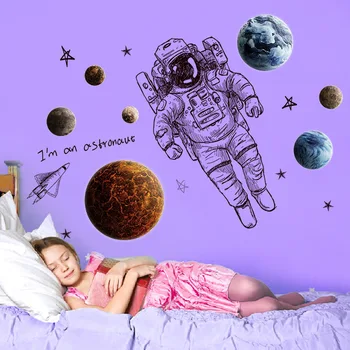 Sodobni Umetnosti planet astronavt v vesolju stenske nalepke otroški sobi fant spalnica dekoracijo sten samolepilne tapete decals