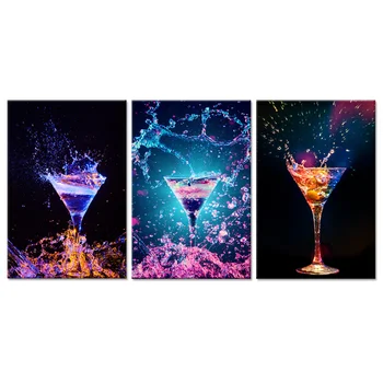 Sodobno Kuhinjo Platno Plakatov in Fotografij Pisane Cocktail V Steklo z Splash 3 Kosov Slike za Bar, Soba Dekoracijo