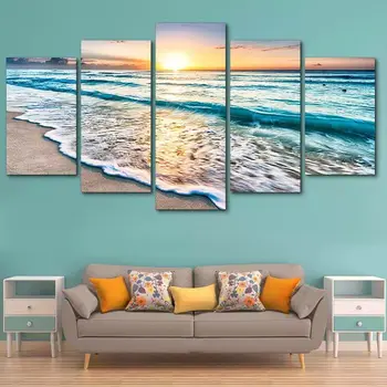 Sončni zahodi Naravno Morsko Plažo Krajine Plakatov in Fotografij Platno Slikarstvo Panorama Skandinavskih Stenskih slikah, za dnevno Sobo