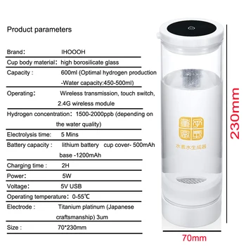 SPE PEM DuPont Ionske Membrane Elektrolizo Čisto H2 Visoko Bogati z Vodikom Alkalne Vode Generator Steklenica 500 ml Anti Aging