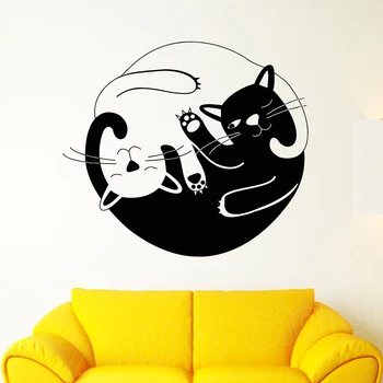 Srčkan Smešne Mačke, Yin Yang Simbol Budizma Stenske Nalepke Živali Soba Dekoracijo Dnevne Sobe Vinil Vinilna Zidana Plakat D113