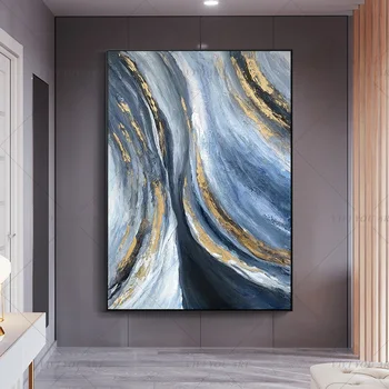 Star Modro Nebo, Pogled na Morje Ročno Povzetek Zlato Oljno sliko za dnevno Sobo, Moderno Slikarstvo stenski dekor sliko umetnosti Darilo