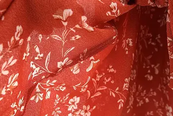 Starana rdeča ogrlicom dolga obleka ženske o vratu poletje jesen dolg rokav naguban rdečo obleko ulične obleko vestidos mujer