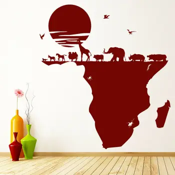 Stenske Nalepke Safari Živali Zemljevid Afrike Vinil Okno Nalepke Otroci Spalnica Vrtec notranjo Opremo Izmenljive Umetnosti Zidana Q019