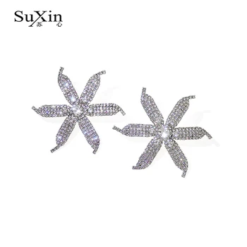 SuXin uhani 2020 novo preprost cvet temperament uhani za ženske dolgo kristalni obesek, uhani nakit darila