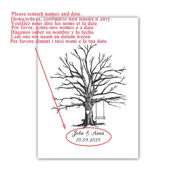 Swing V Poročni Drevo Prosti Meri Ime Datum Prstnih Knjiga Gostov DIY Thumbprint Podpis Gost, Prijavite Knjiga Za svate