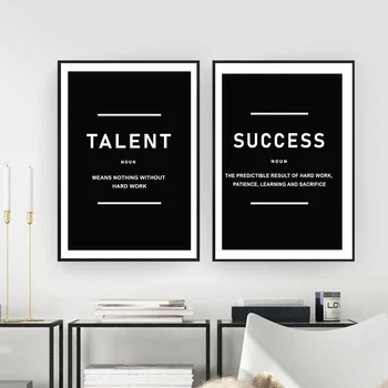 Talent, Vztrajnost Uspeh Ponudbe Motivacijske Platno Barvanje Črne in Bele angleške besedne zveze, Plakati Urad Wall Art Slike