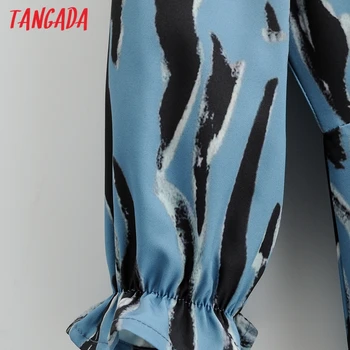 Tangada 2021 Moda za Ženske, Modro Leopard Tiskanja Dolgo Obleko Zadrgo Dolg Rokav Urad Ženske Maxi Obleko 1F114