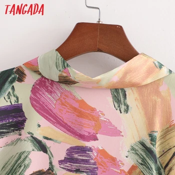 Tangada 2021 Pomladni Vintage Moda za Ženske Print Majica Obleko z Dolgimi Rokavi Urad Ženske Midi Obleko s Poševnico 1D81