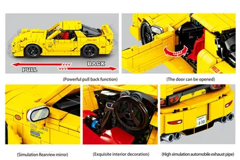 Tehnika anime Začetno D REDSUN klasična JAPONSKA šport avto gradnik modela Potegnite nazaj vozila MAZDA RX7 opeke igrače zbiranje