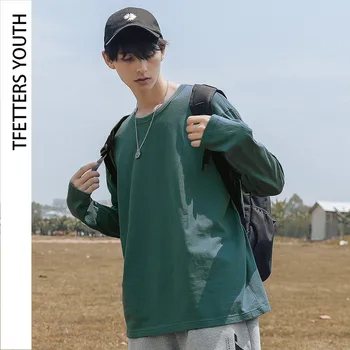 TFETTERS blagovne Znamke Jeseni Dolg Rokav T-Shirt Moški korejski Moda Pisane Barva Hip Hop Človek Priložnostne Tee Moški Ulične T Srajce