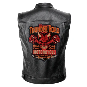 Thunder Road Moških Biker Jopiči Telovnik Barva Usnjeno Jakno Punk Motoristična Jakna Vezenje Jakna, Kratke Coats