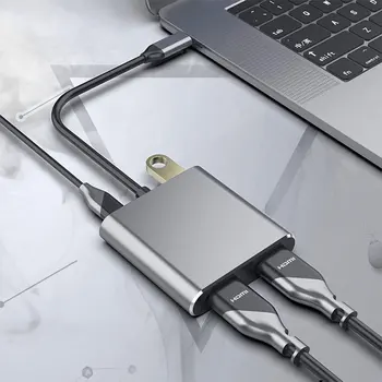 Tip C Adapter 4K USB C Dvojni USB 3.0 PD Polnjenje Vrata USB-C Pretvornik Kabel za MacBook Samsung Dex Galaxy S10/S9