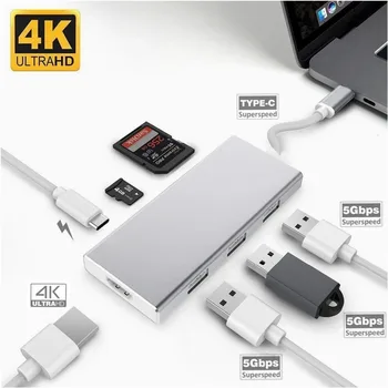TIP C do HDMI 4K/ USB3.0 / SD/TF Kartice/PD vmesnik USB C pretvornik za Laptop za MacBook,ChromeBook Pixel Huawei MateBook