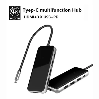 Tip-Klen 5 v 1 Tip-C HDMI PD Polnilnik baterij 3 Vrata USB 3.0 Hub Dock Adapter Za Prenosni RAČUNALNIK Power Adapter HDMI 4K PD hitro polnilnik