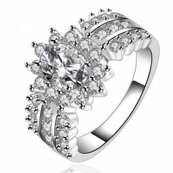 Trdna 925 Sterling Srebro Sonce cvet Poročni Prstani za Ženske Luksuzni 4ct ovalne cut Diamond Zaročni Prstan prst Nakit