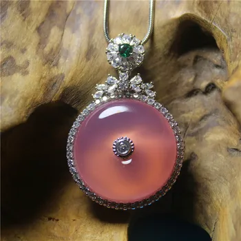 Trgovina Modni Nakit roza Chalcedony Luksuzni vdelan delo miru sponke ogrlica za ženske funkcija Nakit namour čar Darilo