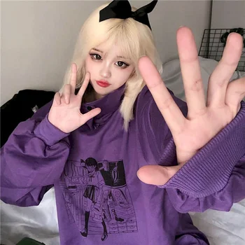 Turtleneck ženska majica jeseni korejska različica ins študentov 2020 novi Japonski anime svoboden dolgo sleeved majico trend hoodies