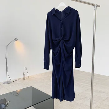 TWOTWINSTYLE Ruched Priložnostne Ženske obleke River Dolg Rokav Visoko Pasu Split Elegantne Obleke, Ženski 2020 Jeseni Mode Nov Slog