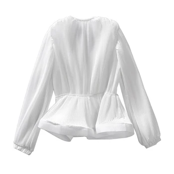 TWOTWINSTYLE Šifon Majica Za Ženske V Vratu Luč Rokav Čipke Visoko Pasu Elegantno Bluzo Moda Vintage Oblačila 2020 Jeseni
