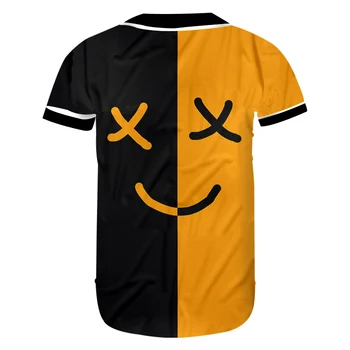 UJWI 3D Natisnjeni Črno Rumena Človek Smeška Priložnostne Baseball Majica Izraz Smešno Tshirt Debelo Mens Oblačila