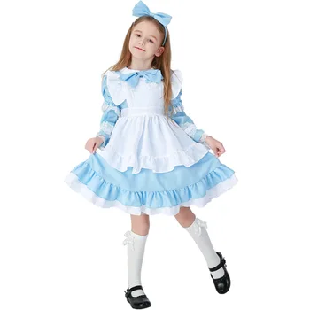 Umorden Ljubka Lolita Devica Kostum Obleko Čudežni deželi Alice Cosplay za Teen Dekleta Dekle Ženske Halloween Modra