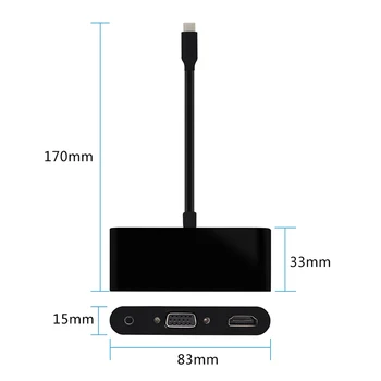 USBC Hub TypeC na HDMI Pretvornik 4K HDMI VGA, 3,5 mm Audio 3 v 1 USB3.1 Adapter za Samsung Station Prenosnik Macbook Chromebook