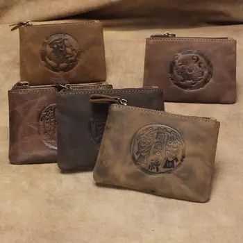 Usnje kovanec torbici za moške in ženske, retro tipko primeru