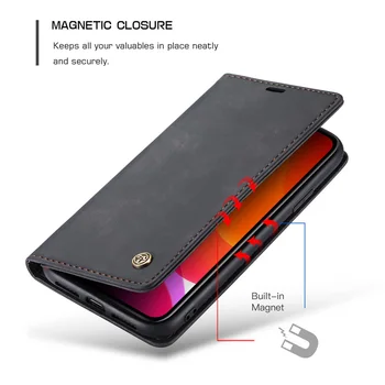 Usnjena torbica za Iphone 11 Pro XS Max XR 7 8Plus SE 2020 Denarnice Flip Knjigi, Polni Poslovni Kritje Retro Telefon Vrečko Kartico Solt Magnetni