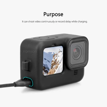 Vamson za GoPro Hero 9 Črn zaščitni Pokrov Baterije Adapter s Silikonsko Rokav Kaljeno Film Pribor za GoPro9 VP659D