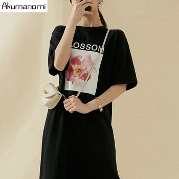 Velika velikost cvetlični Maxi T Shirt Stegno Režejo Obleka Ženske Poletje Priložnostne elegantno Črno Dolge Obleke Haljo Plus Velikost 7xl 6xl 5xl 4xl xxxl