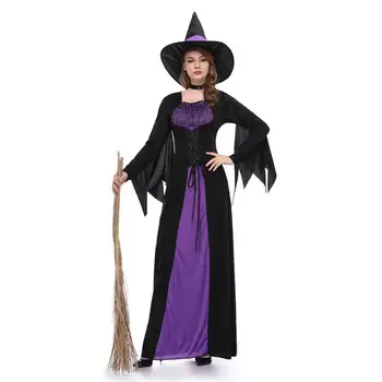 Vijolična Čarovnice Halloween Kostum za Odrasle Dolg Rokav Cosplay pustna s Klobuk Gleženj Dolžina Tematskih Stranka Enotna