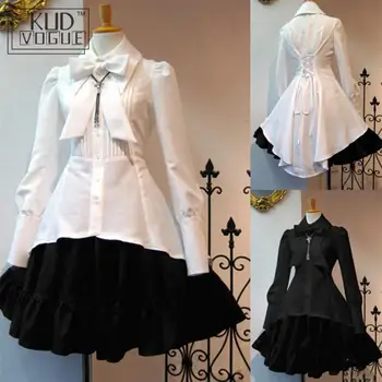 Viktorijanski Gothic Ženske Srednjeveški Cosplay Kostum Stranka Črna Plus Velikost Lolita Obleke Lok Ovratnik Naguban Čipke Vintage Bela Obleka