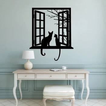 Vinil vinilna Mačke Živali Stenske Nalepke Mačke gleda skozi Okno Silhueto Wall Art Freske Izmenljive Doma Dekor AY1800