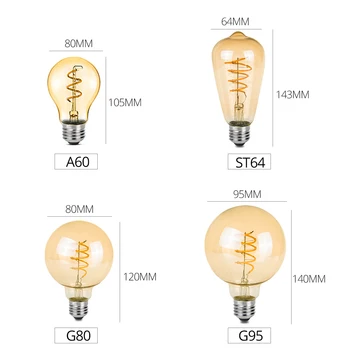 Vintage LED Edison Žarnica E27 Zatemniti ST64 A60 G80 G95 85-265V Starinsko Retro Bombillas Lampada E27 2200K žarnice z Žarilno Nitko,