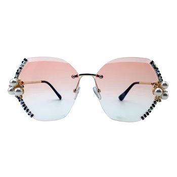 Vintage rimless sončna očala ženske bling diamond blagovne znamke oblikovalec moških sončna očala ženske moški odtenki nosorogovo oculos de sol primeru