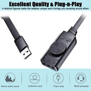 Virtualni 7.1 Kanalni Zvok Kartico GS3 Black Pretvornik Napajalnik, Zunanji USB Audio 3,5 mm Stereo Slušalke Za PC Prenosni Namizni